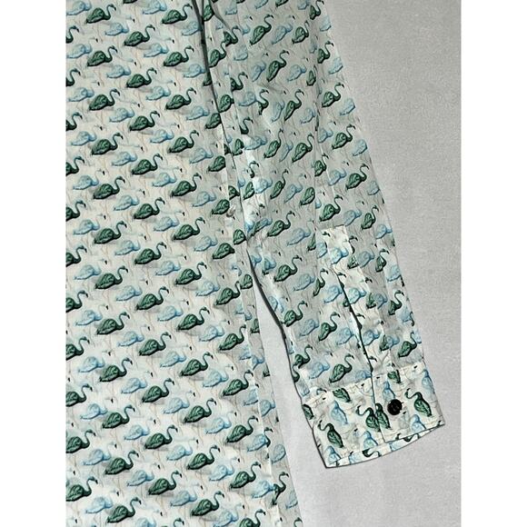 Tory Burch Flamingo Shirt Womens XS White Green Button Up Roll Tab Lightweight - Picture 6 of 14